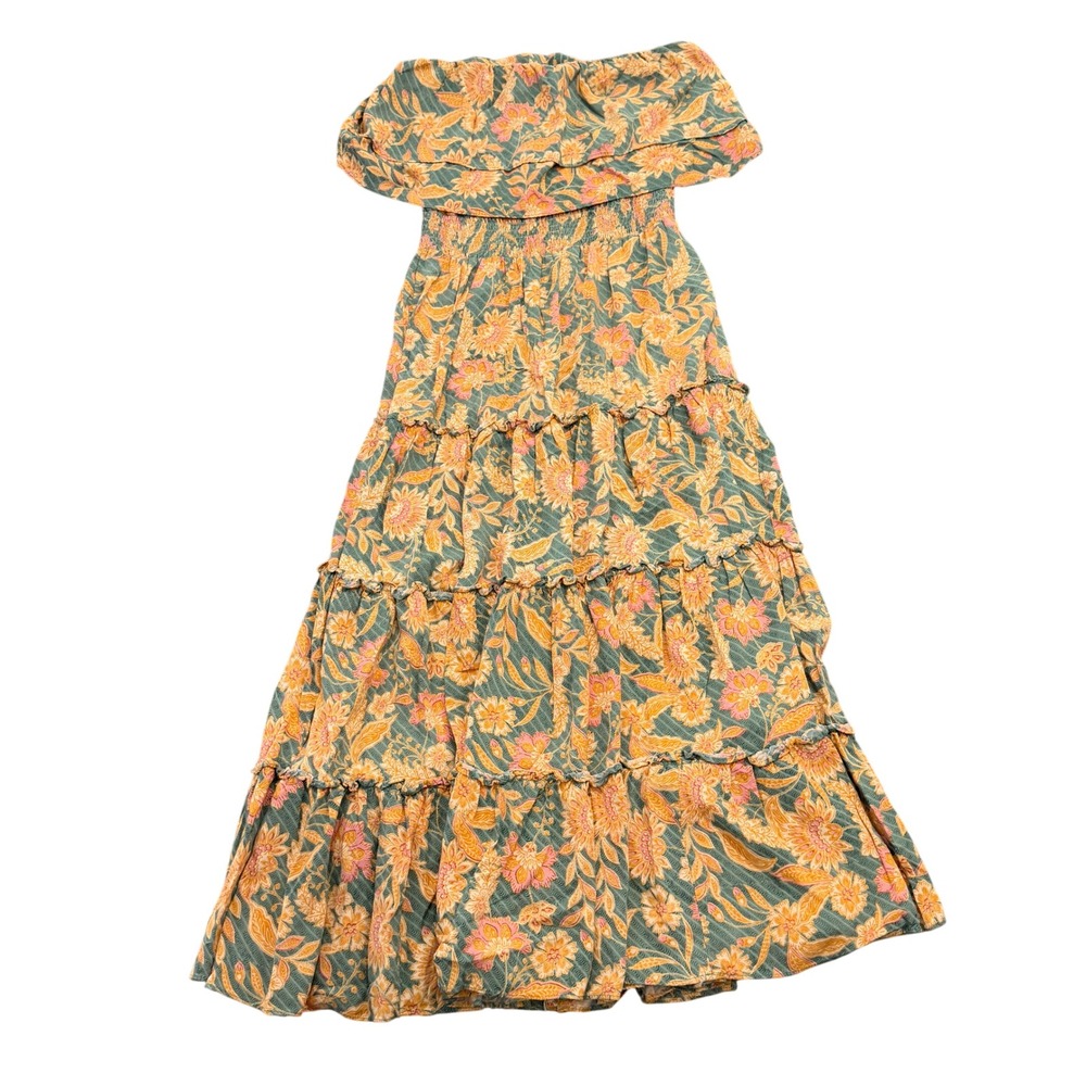 STATE Strapless Floral Tiered Maxi Dress Womens Mediumโ Orange Boho Smocked